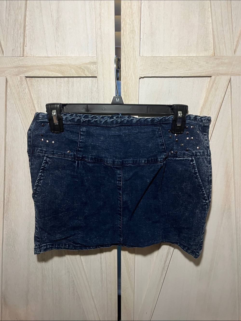 American Rag Navy Denim Mini Skirt with Stud Accents